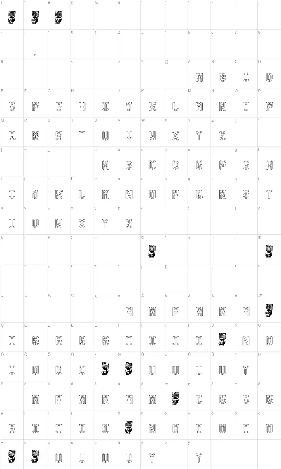 Isometria Clubfont character map
