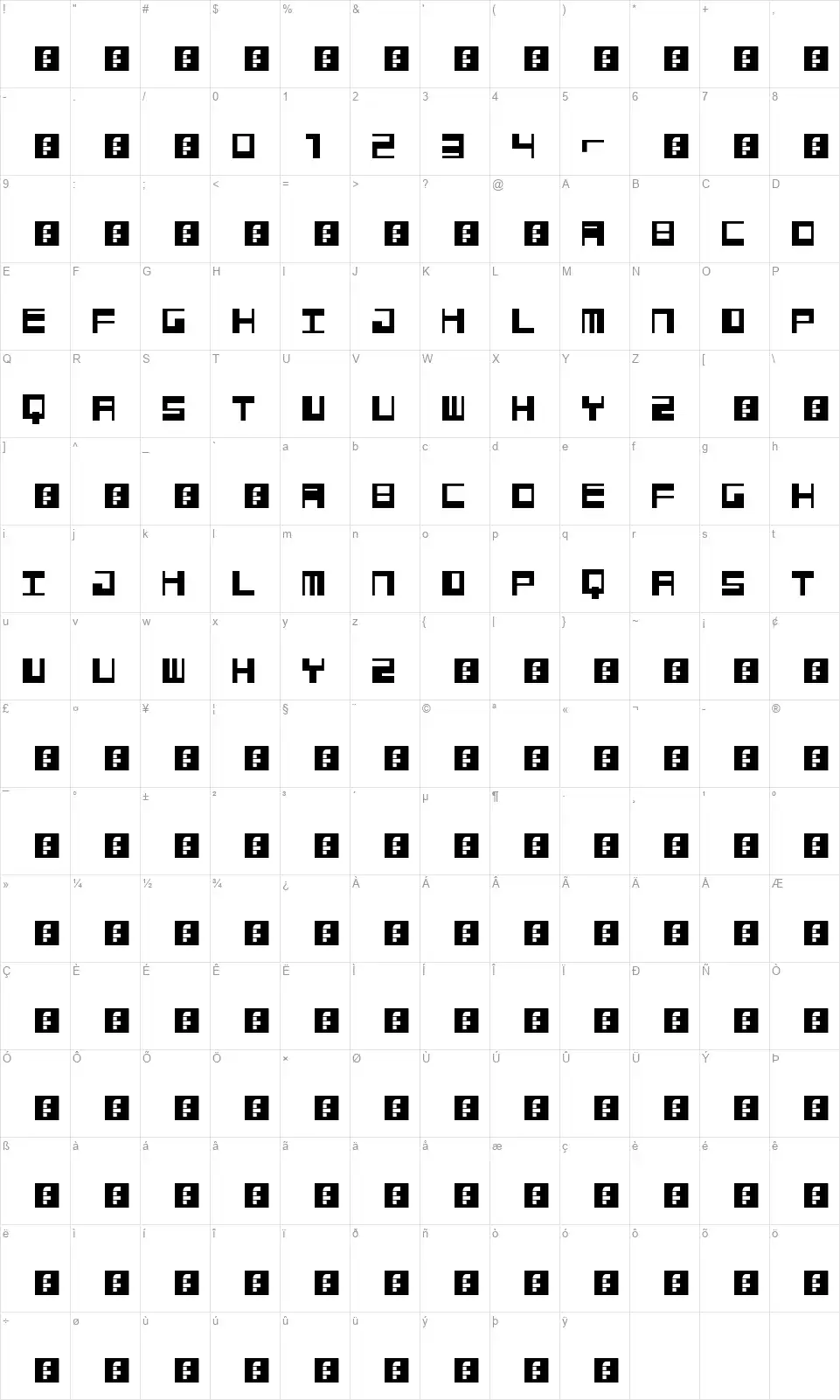 Jangotypefont character map