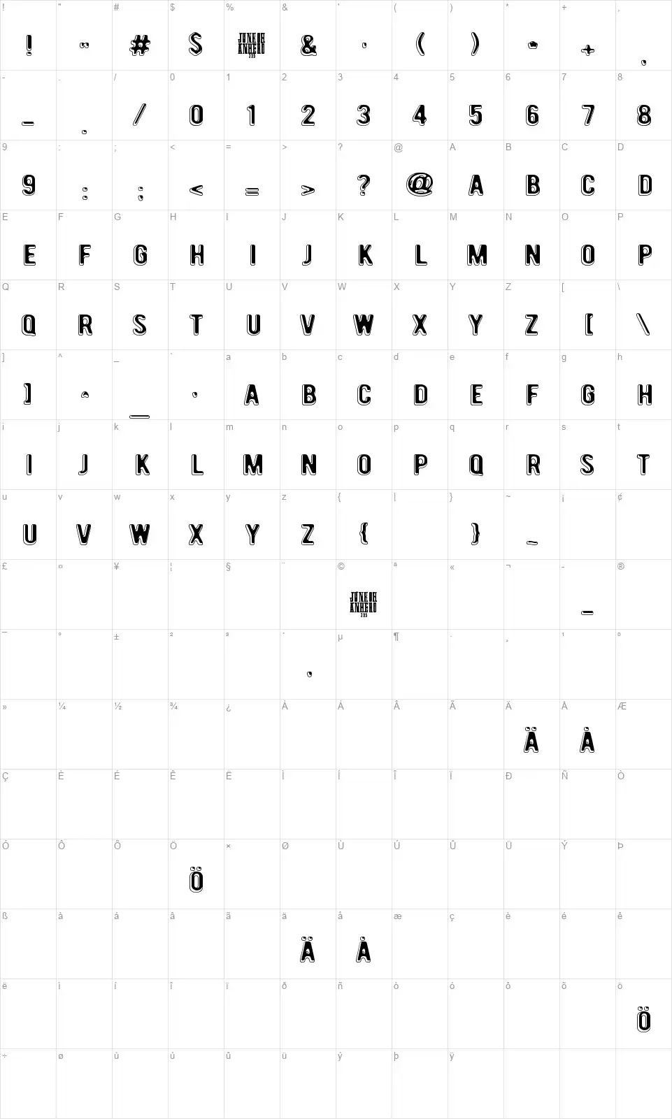January Threedfont character map
