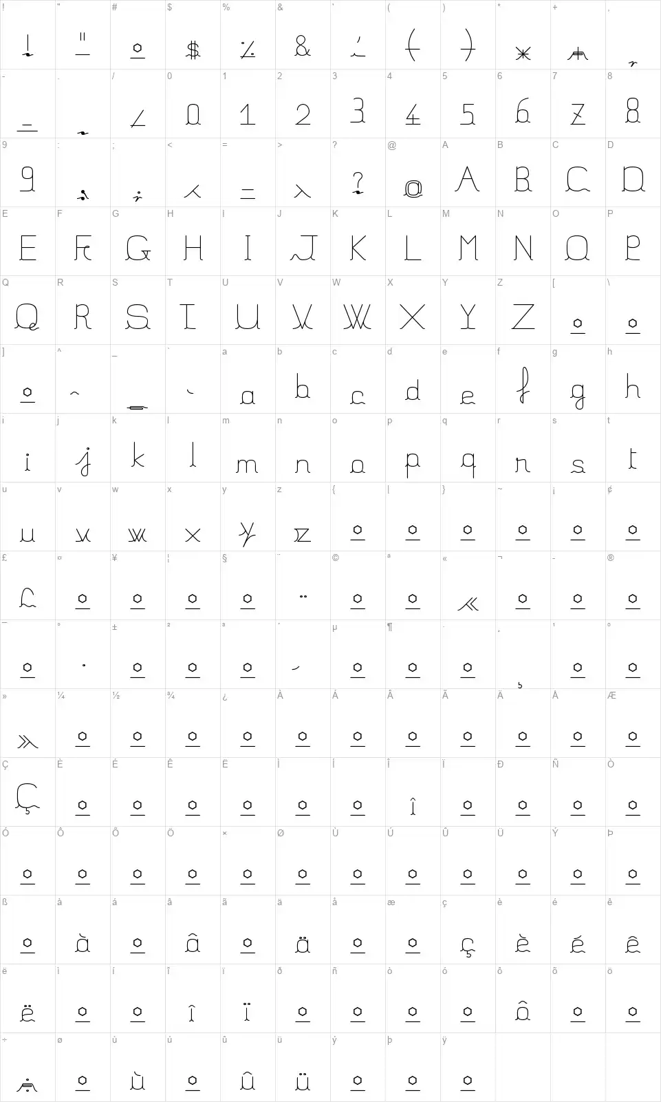 JBFil_stdfont character map