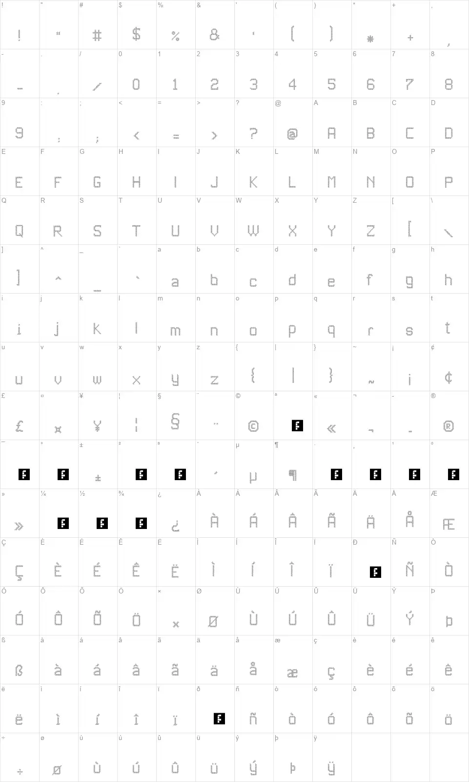 JD Estrellasfont character map