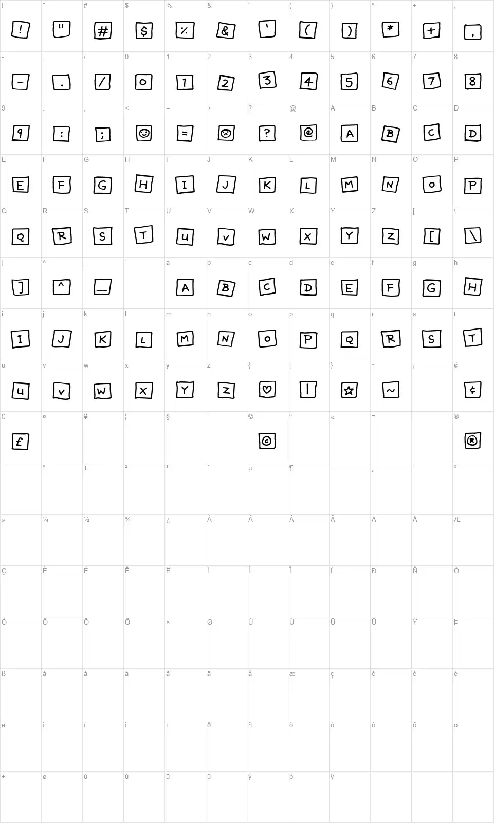 Jdid Karakter haritası Jdidfont character map