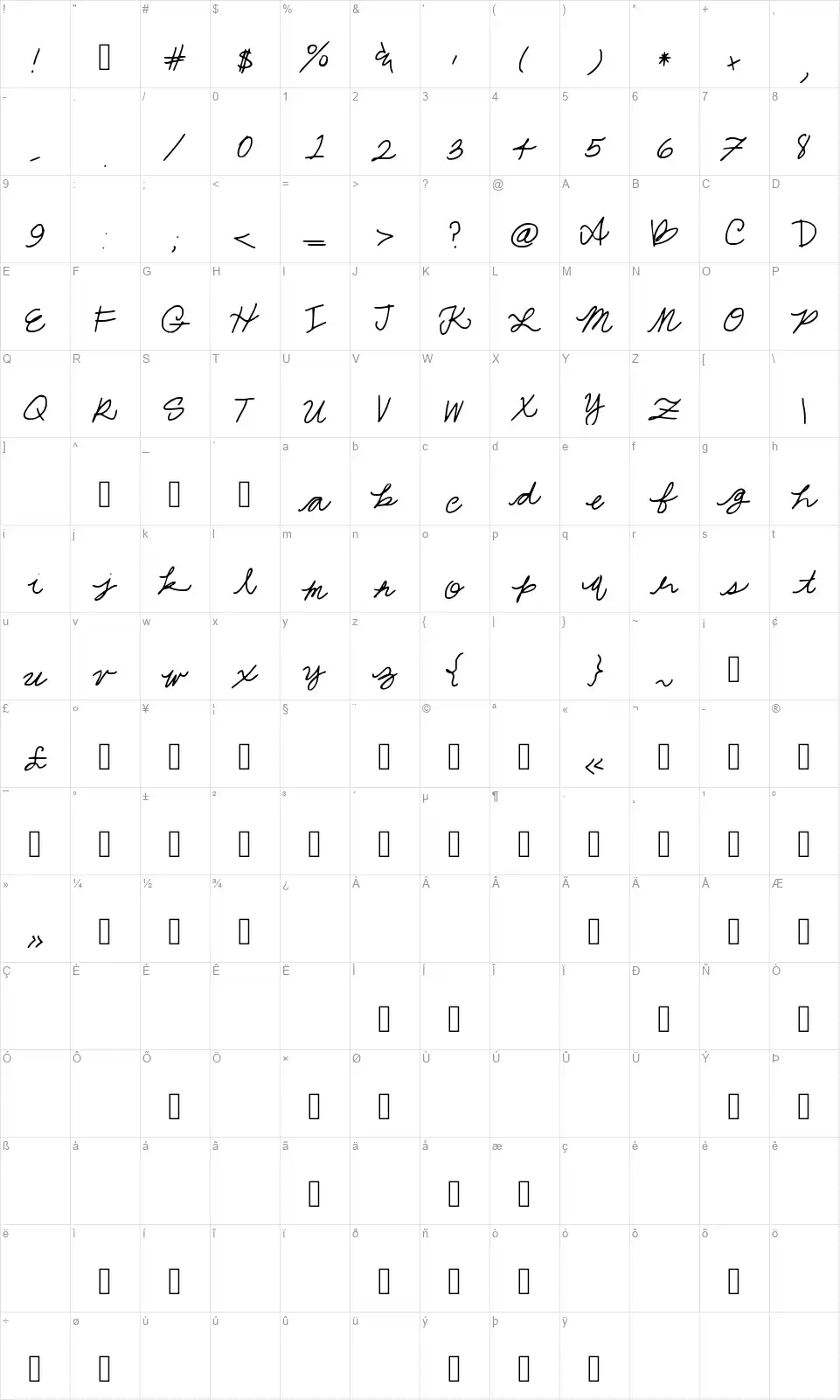 Jessa Handfont character map