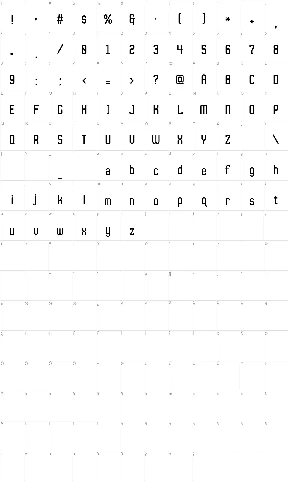JLS Space Gothicfont character map