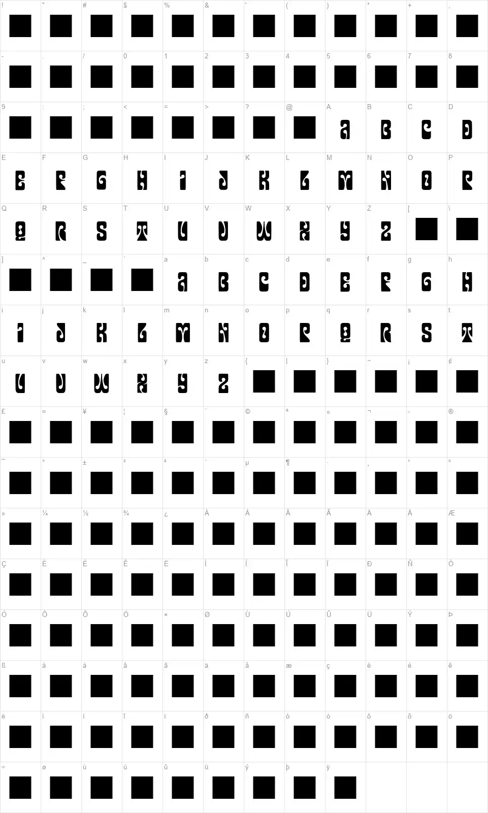 JMH Psychedelic CAPSfont character map