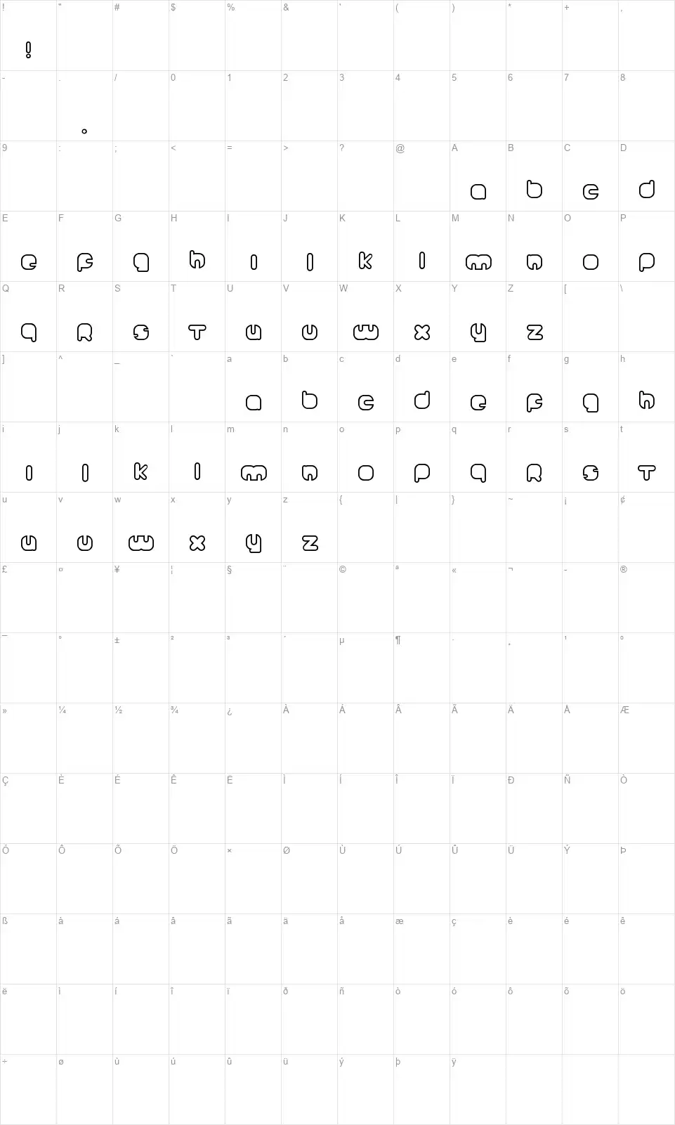 Johannekefont character map