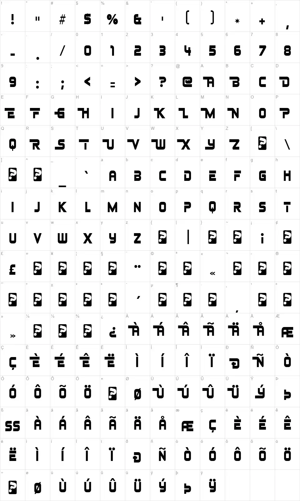 JohnnyFever-Regularfont character map