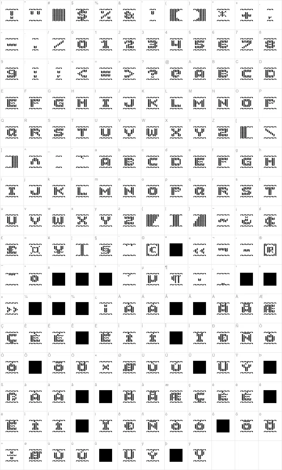 Jolly Sweaterfont character map