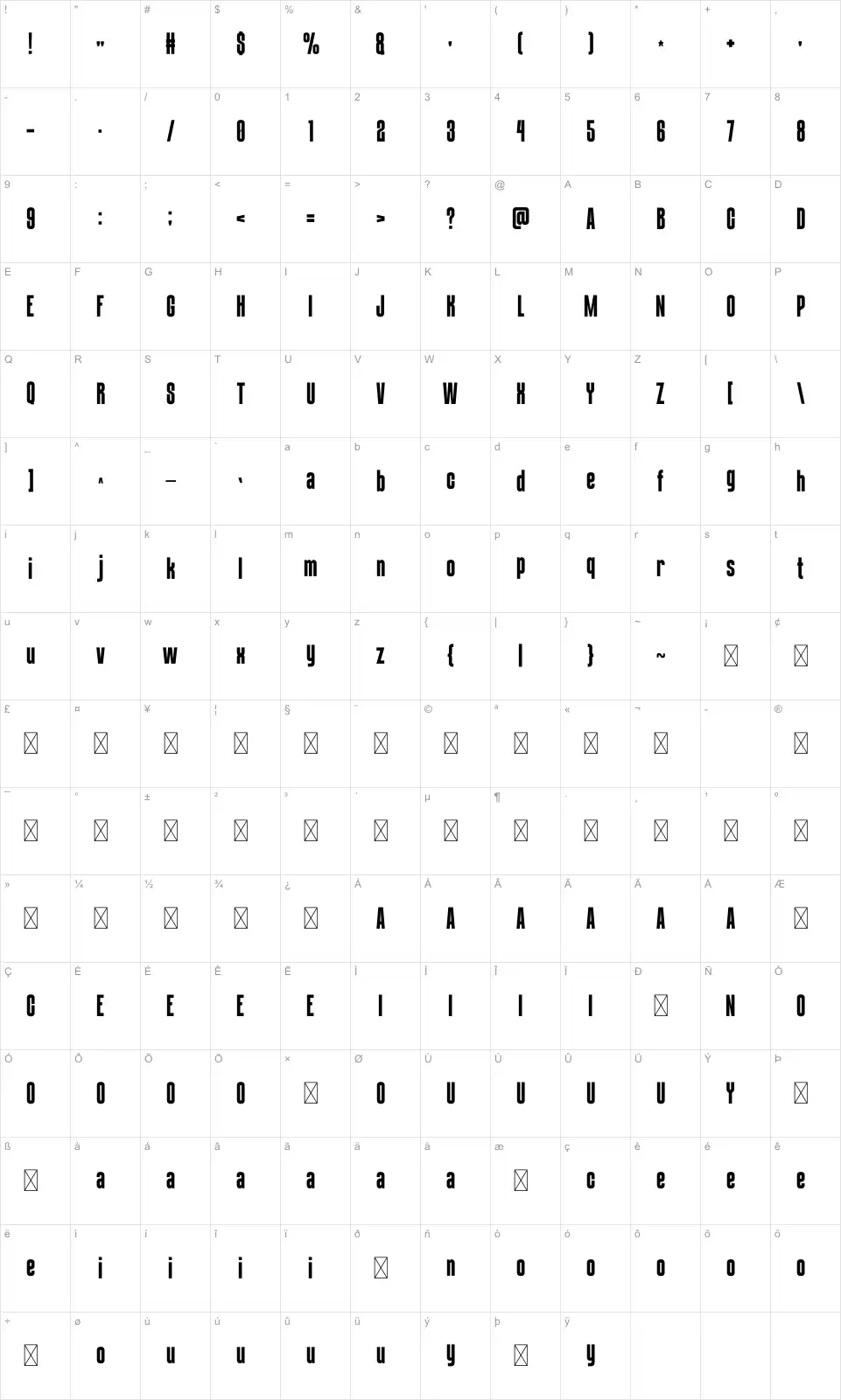 Judger Karakter haritası Judgerfont character map