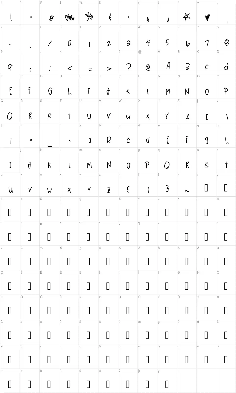 Junes Plutofont character map