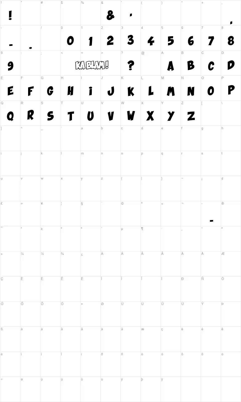 Ka Blamfont character map