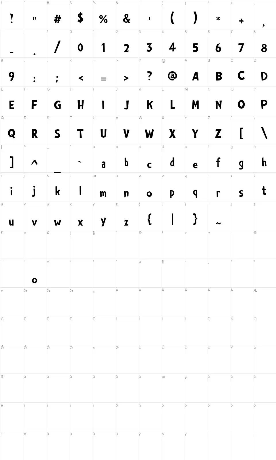 Kah Hoot Karakter haritası Kah Hootfont character map