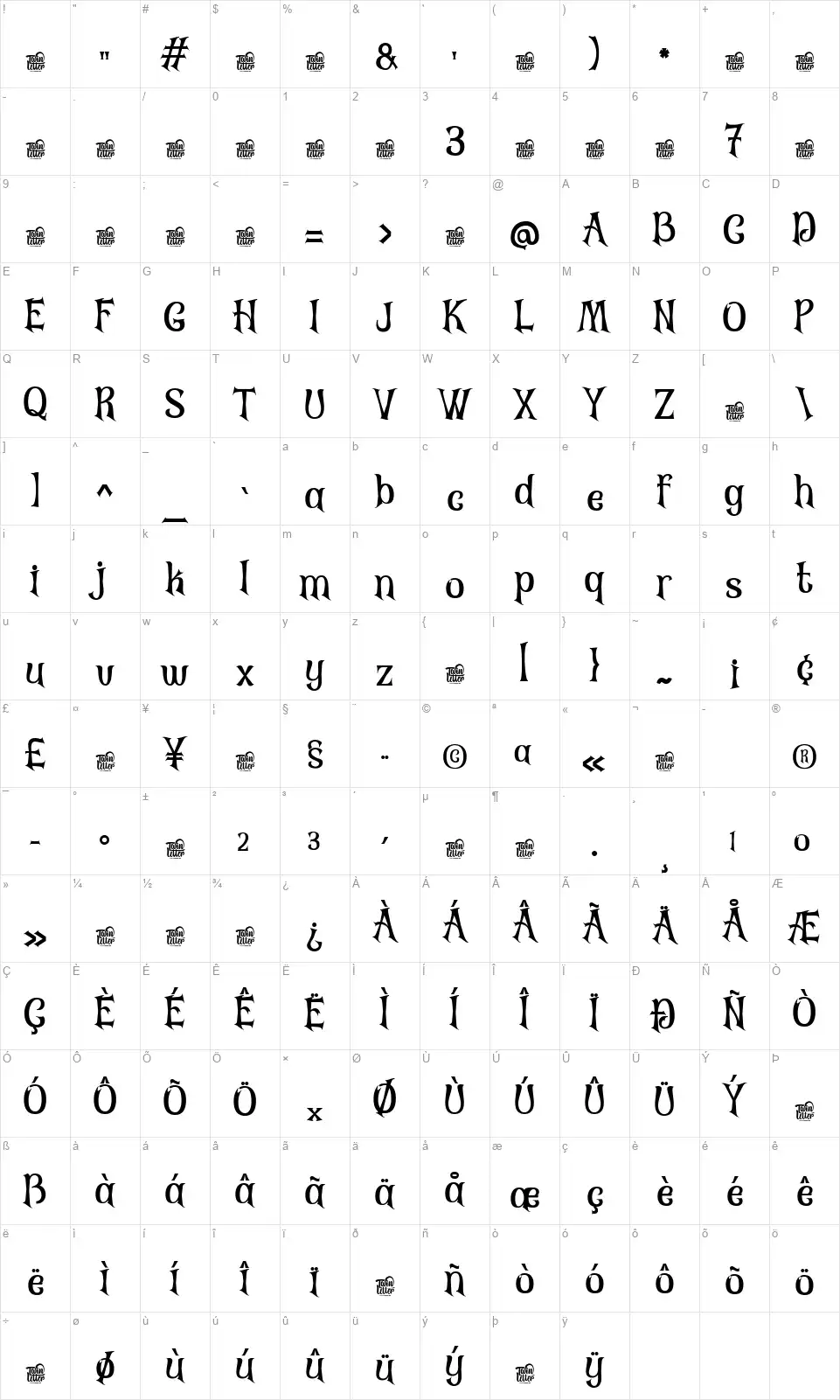 Khan Bladefont character map
