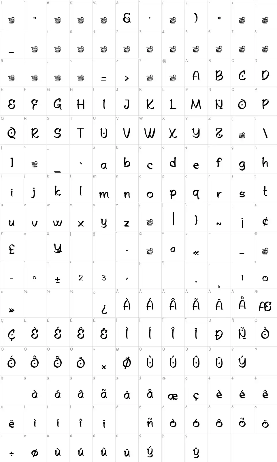 Kin Rashfont character map