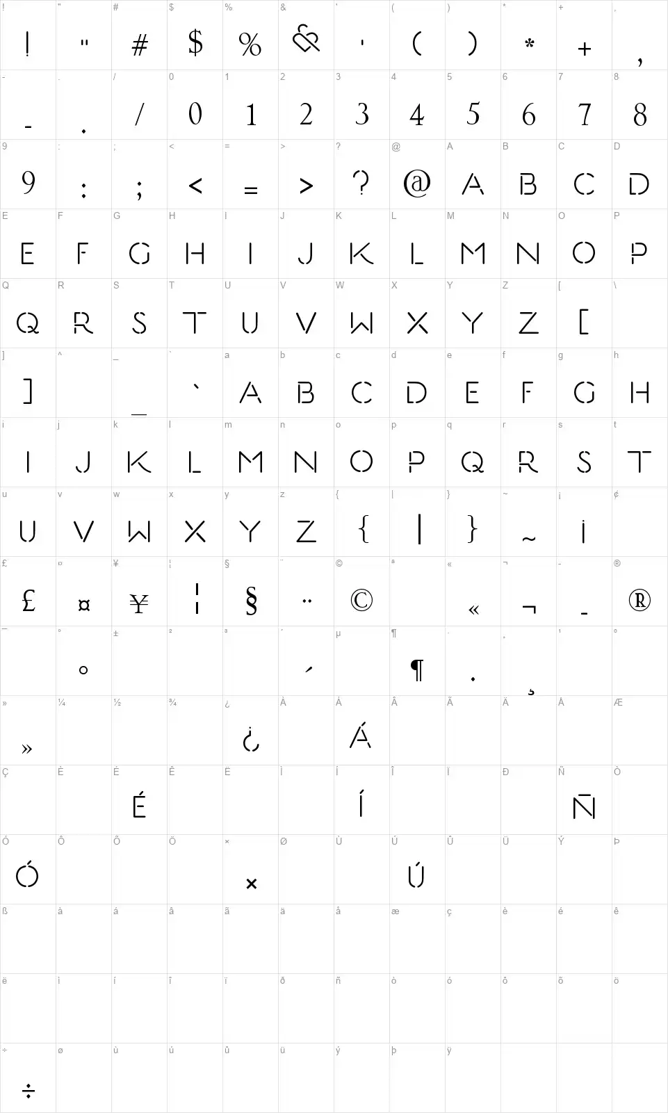 Kiss & Tellfont character map