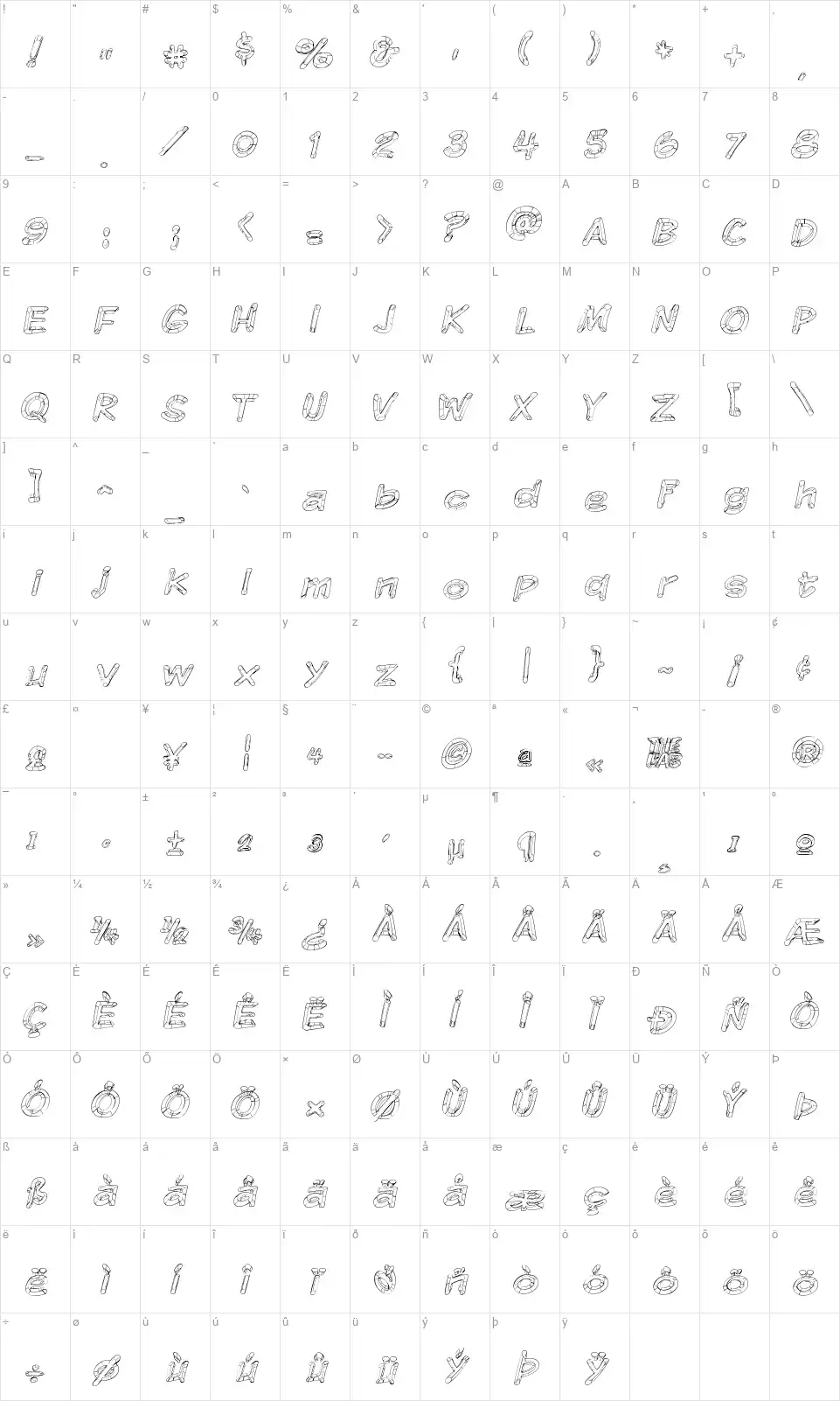 Komika Sketchfont character map