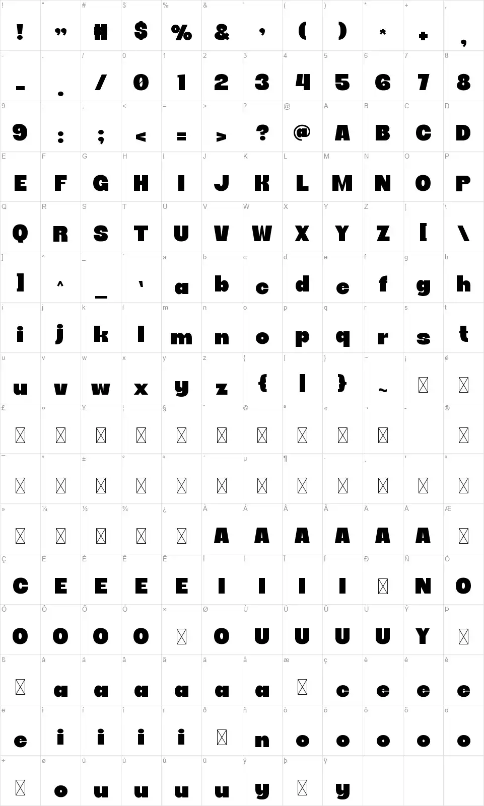 Larizefont character map