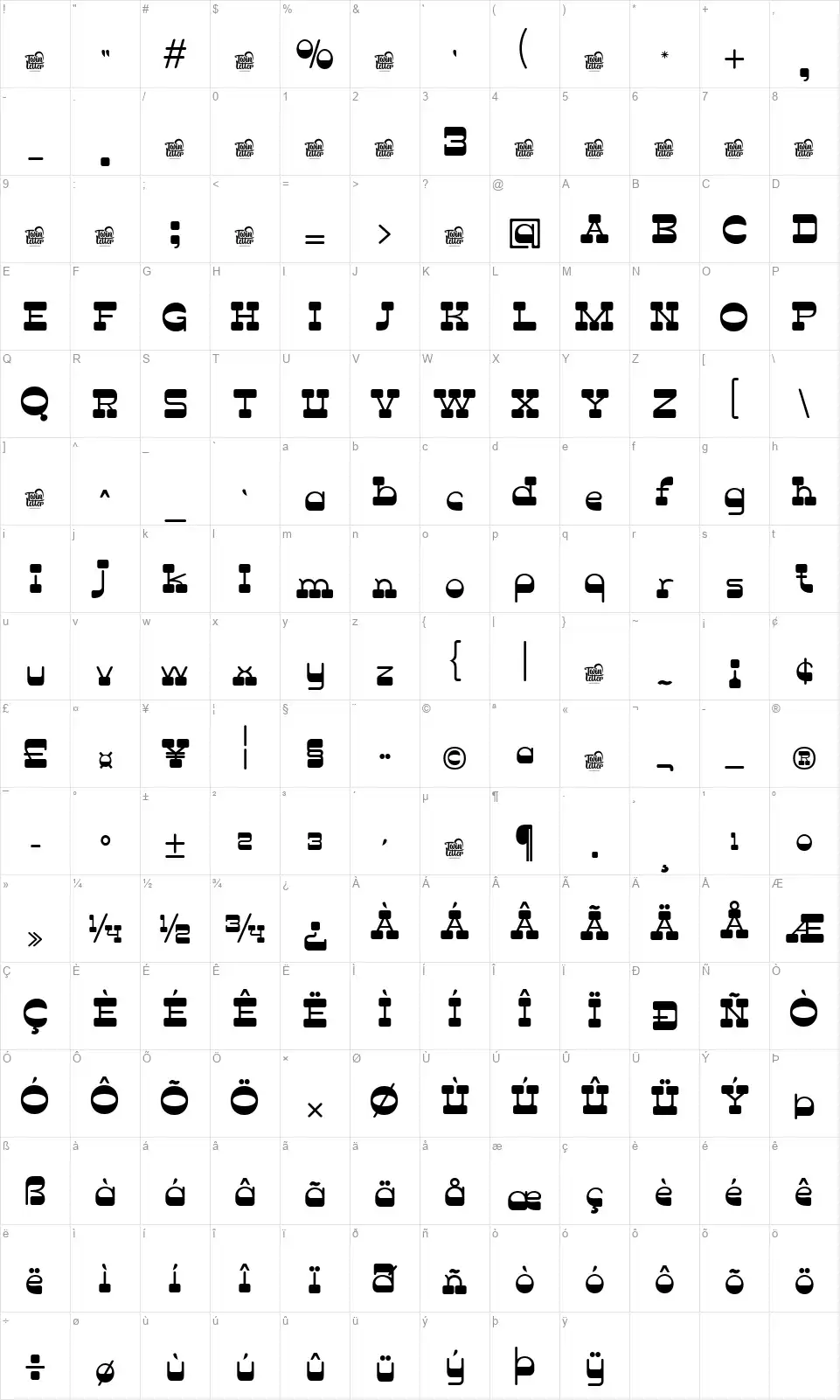 Lathierfont character map