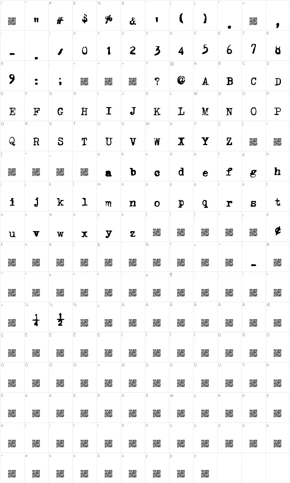 Light Fingersfont character map