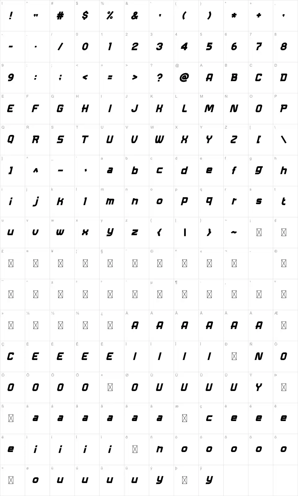 Lighton Karakter haritası Lightonfont character map