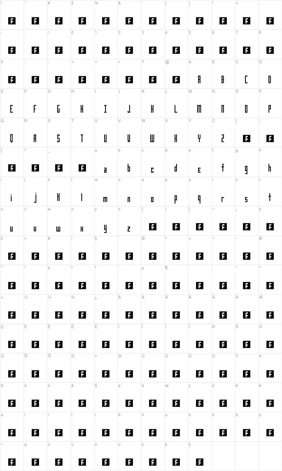 Limousinefont character map
