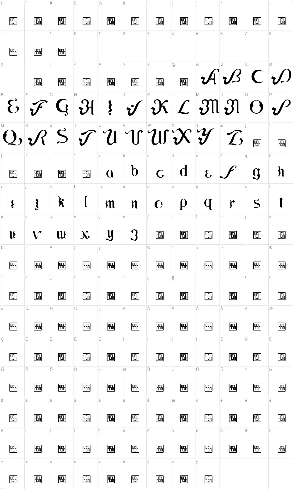 Lipifont character map
