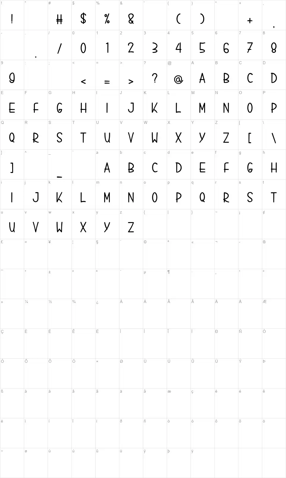 Liquid Blossfont character map