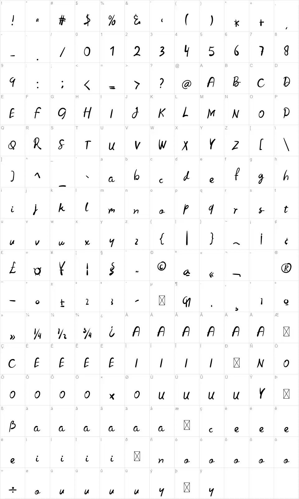 Lost Dollyfont character map