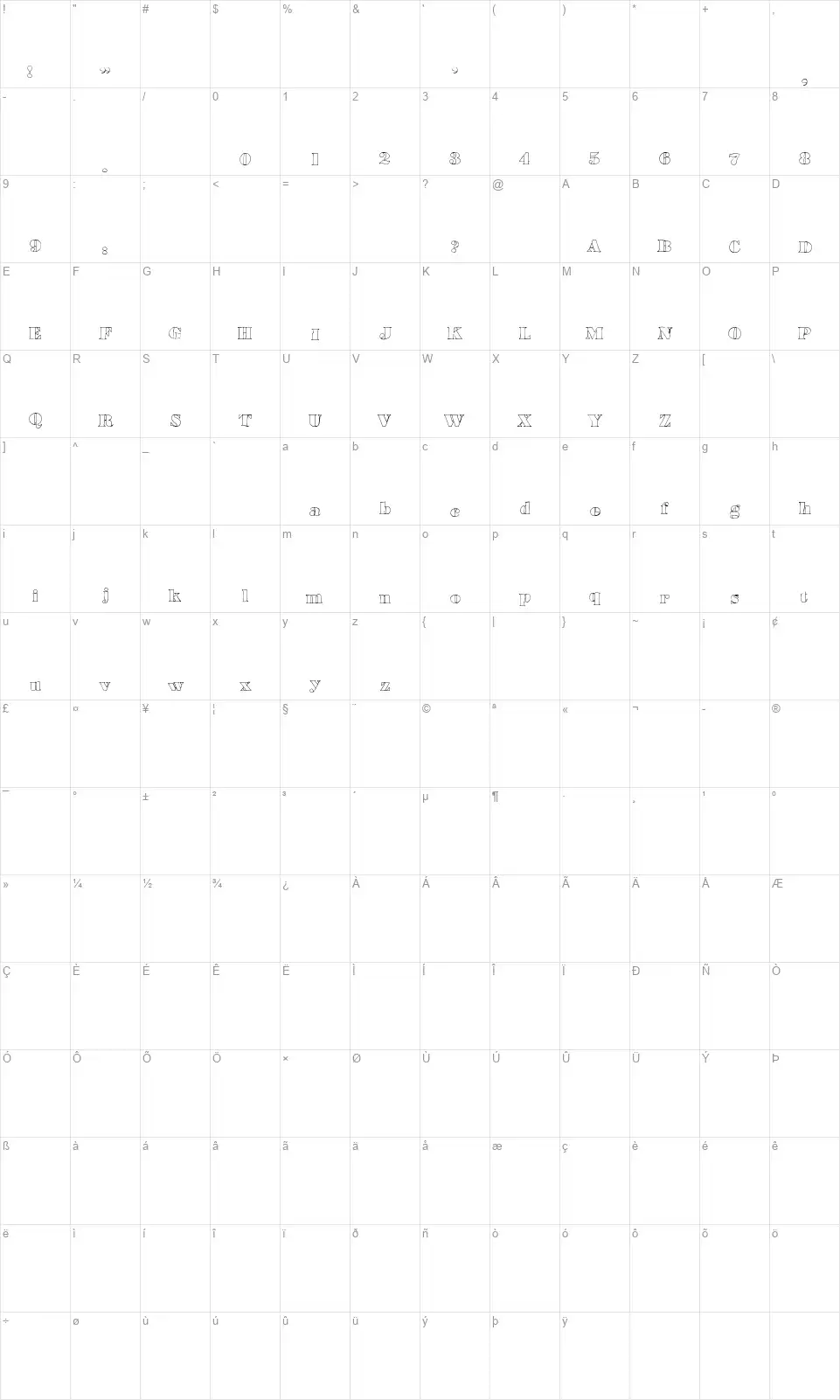 Lower Haightfont character map