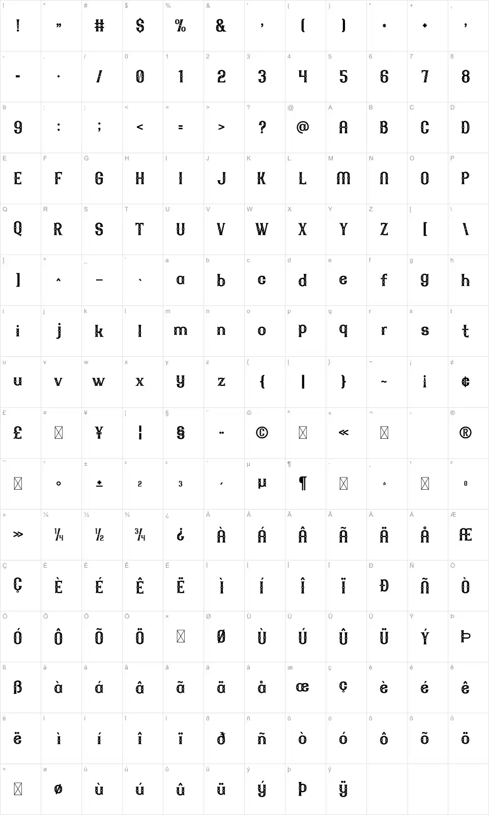 Luchados Karakter haritası Luchadosfont character map