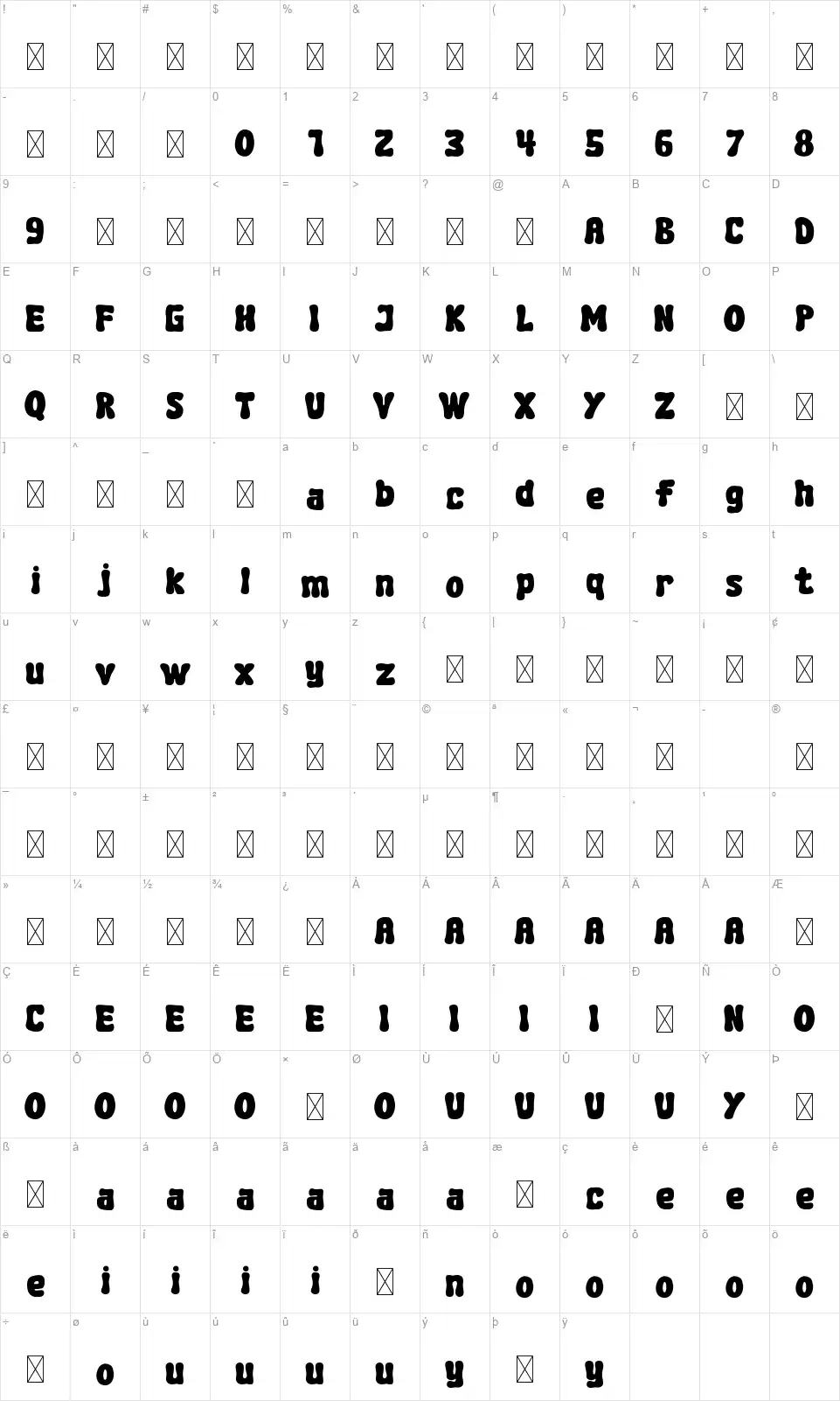 Lucid Dreamfont character map