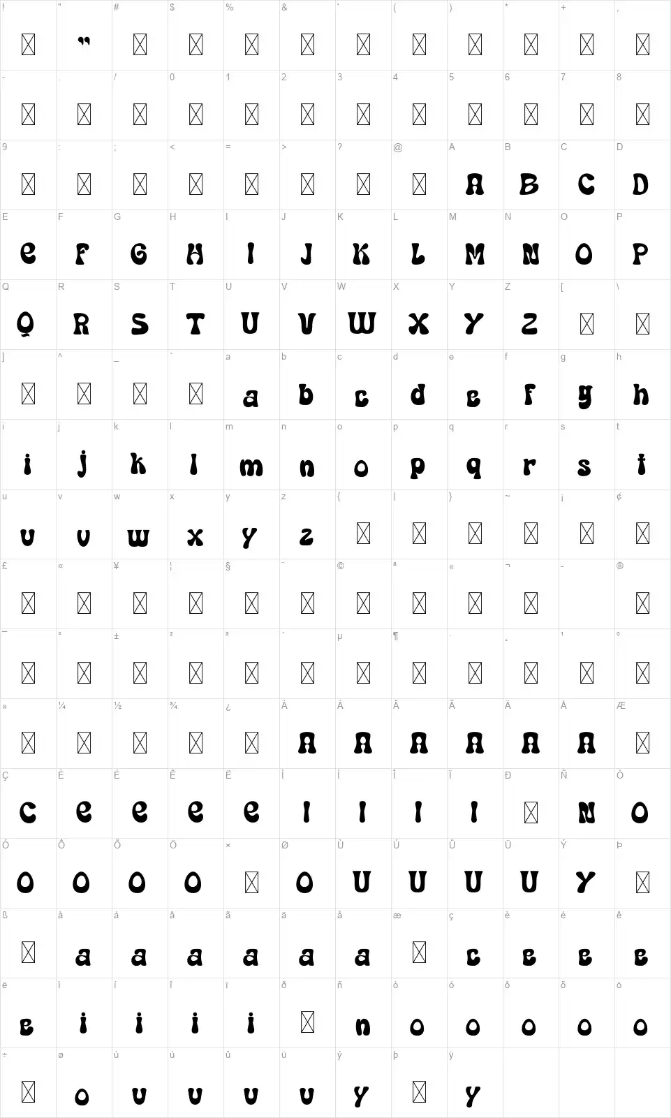 Lumida Karakter haritası Lumidafont character map