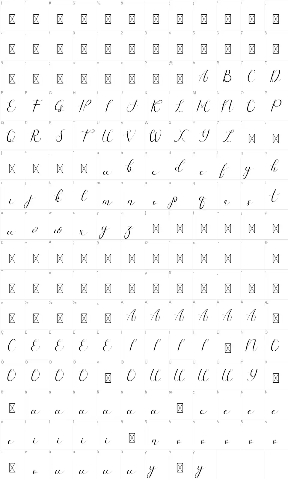 Lux Rosefont character map