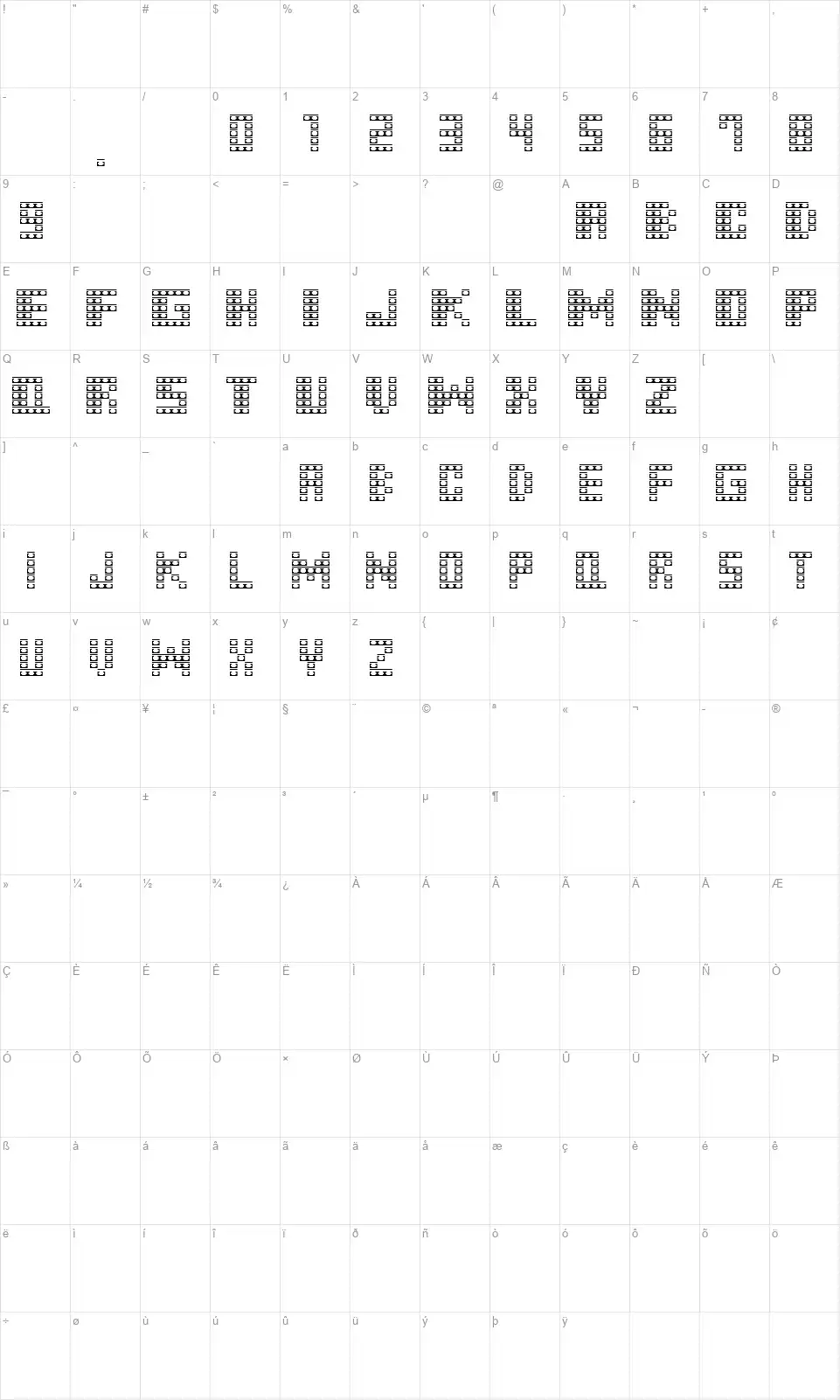 M31 Monkey Kongfont character map