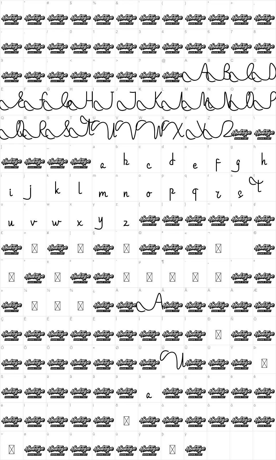 Machingtonfont character map