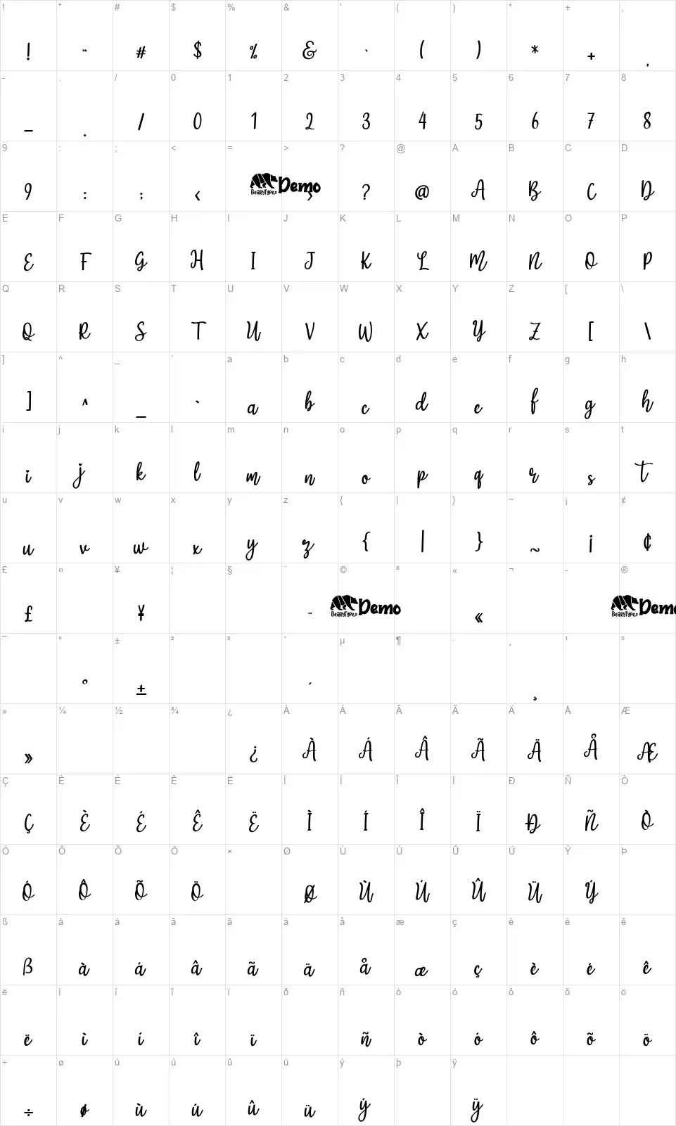 Magic Lovefont character map