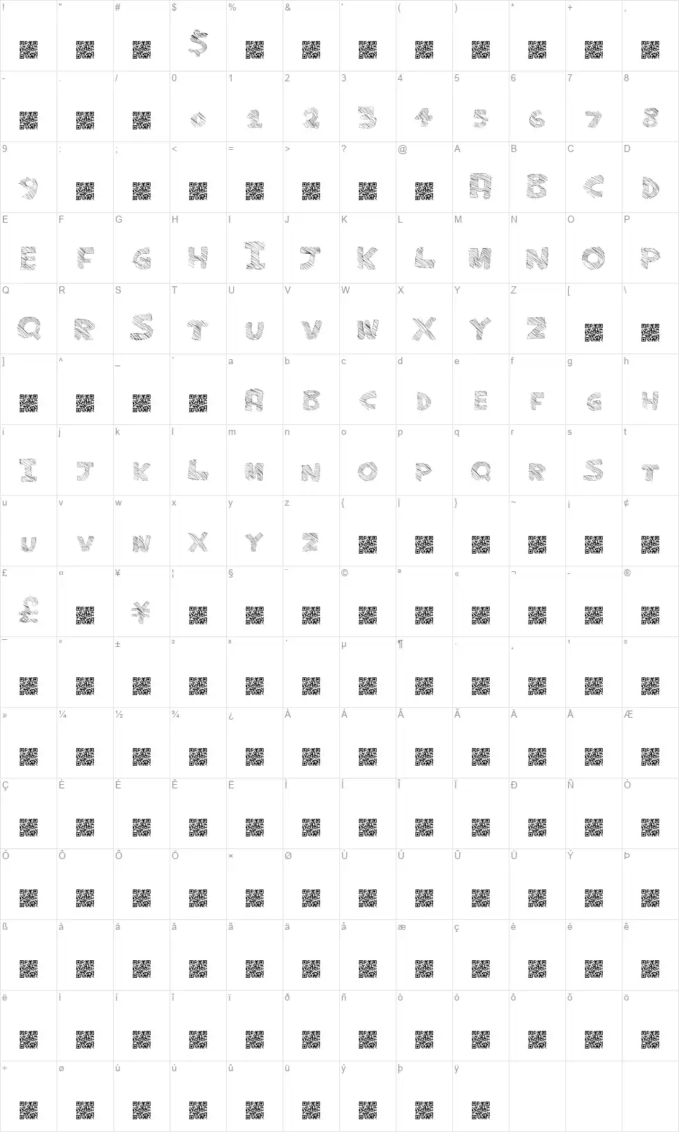 Major Sketchyfont character map
