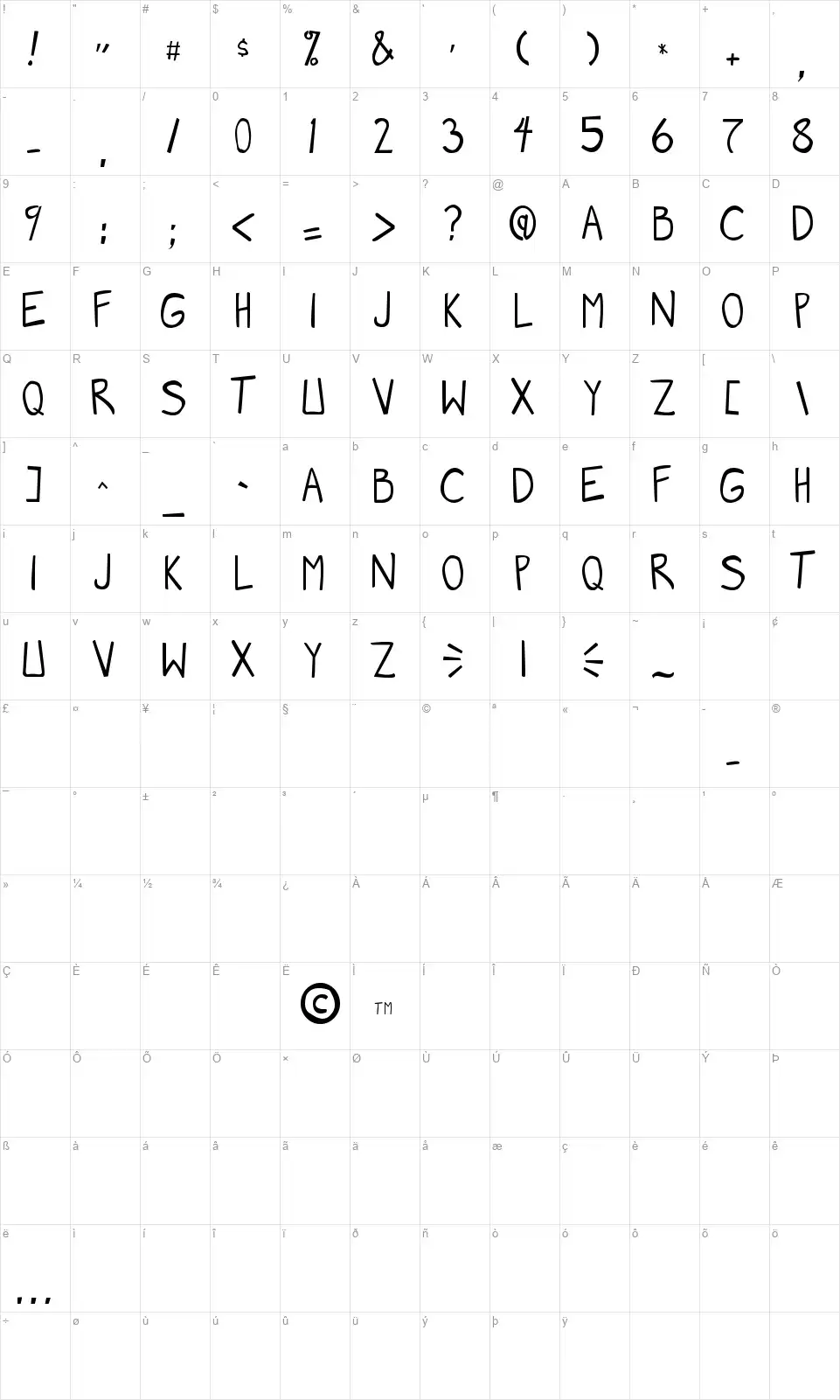 Manga Speak 2font character map