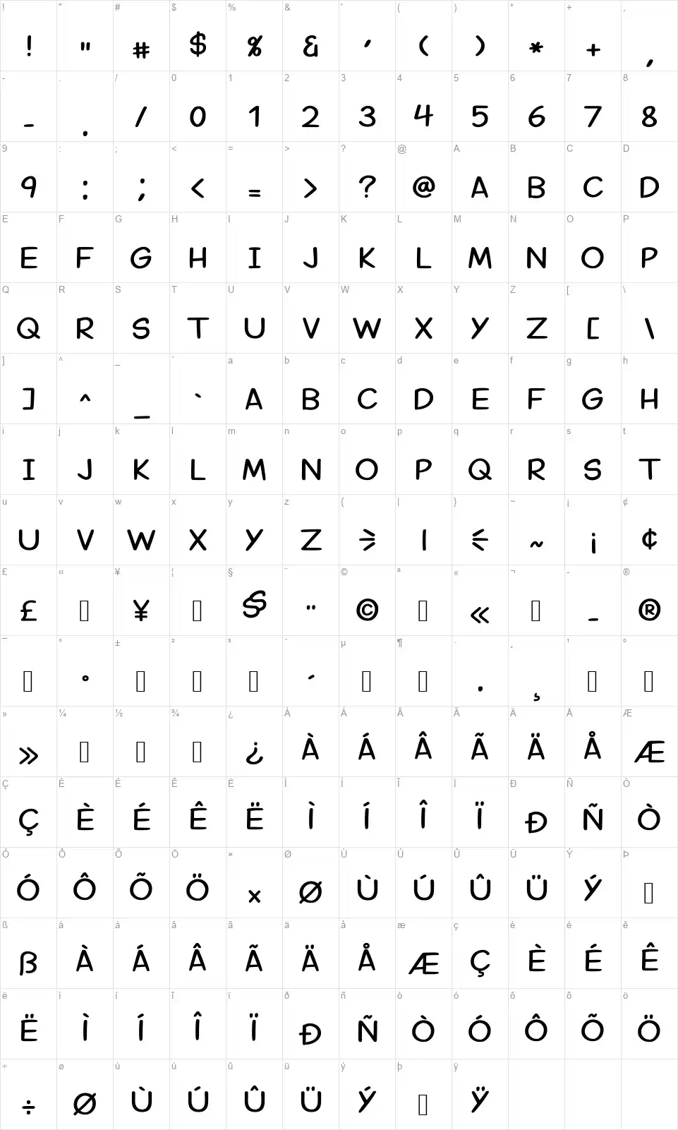 Margariney Wordsfont character map