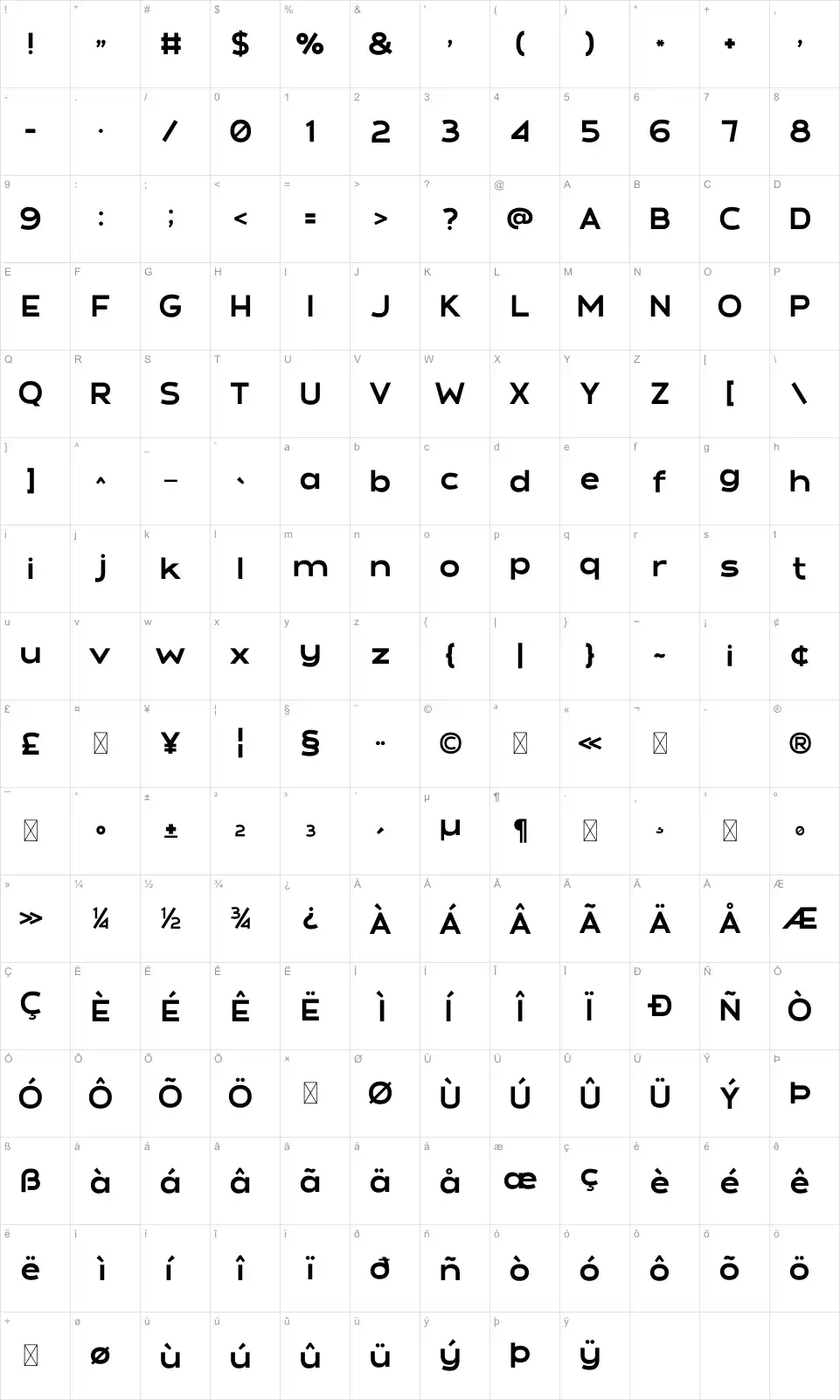 Match Box Karakter haritası Match Boxfont character map