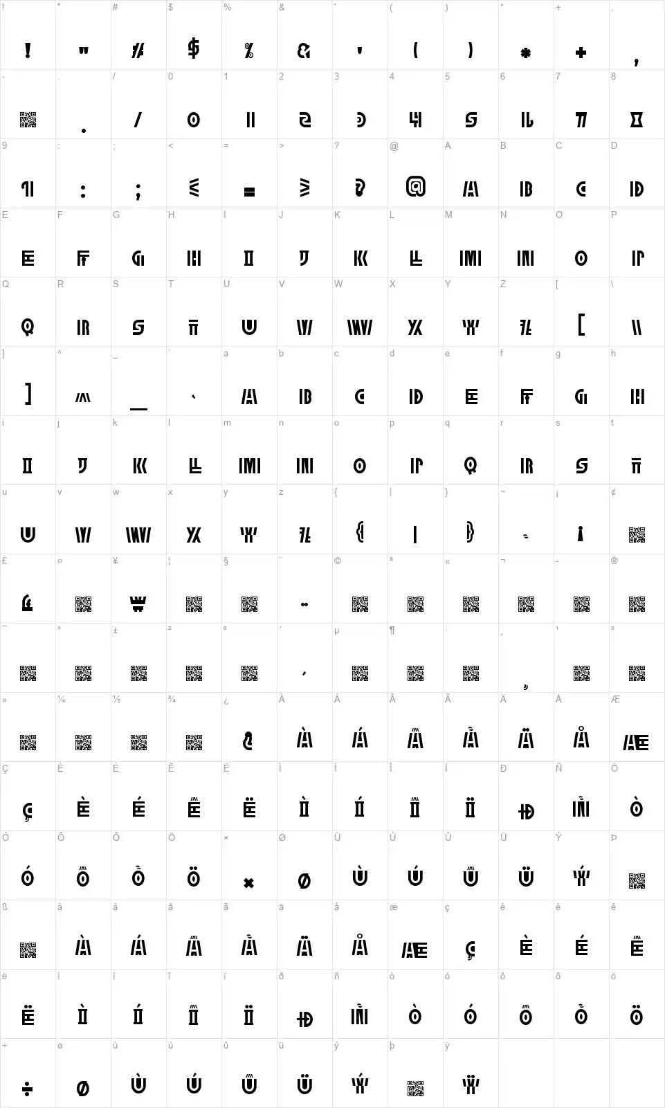 Mega Dosefont character map