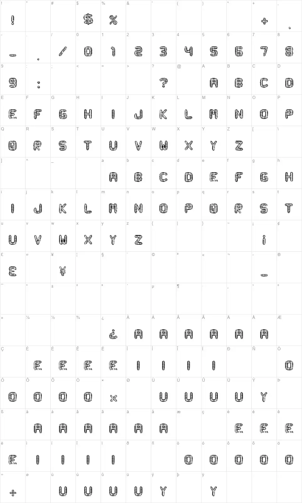 Metal Curvyfont character map
