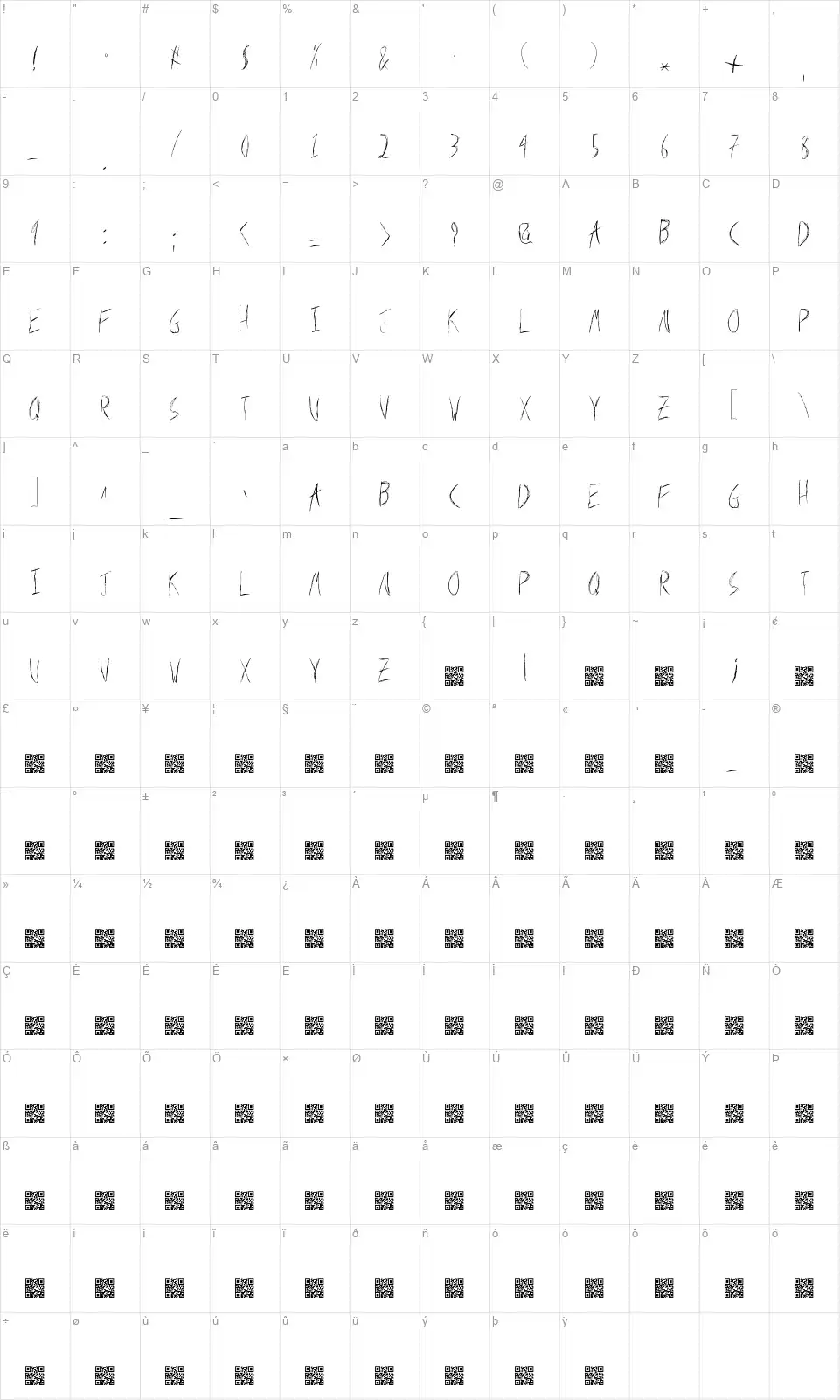 Metal Shardfont character map
