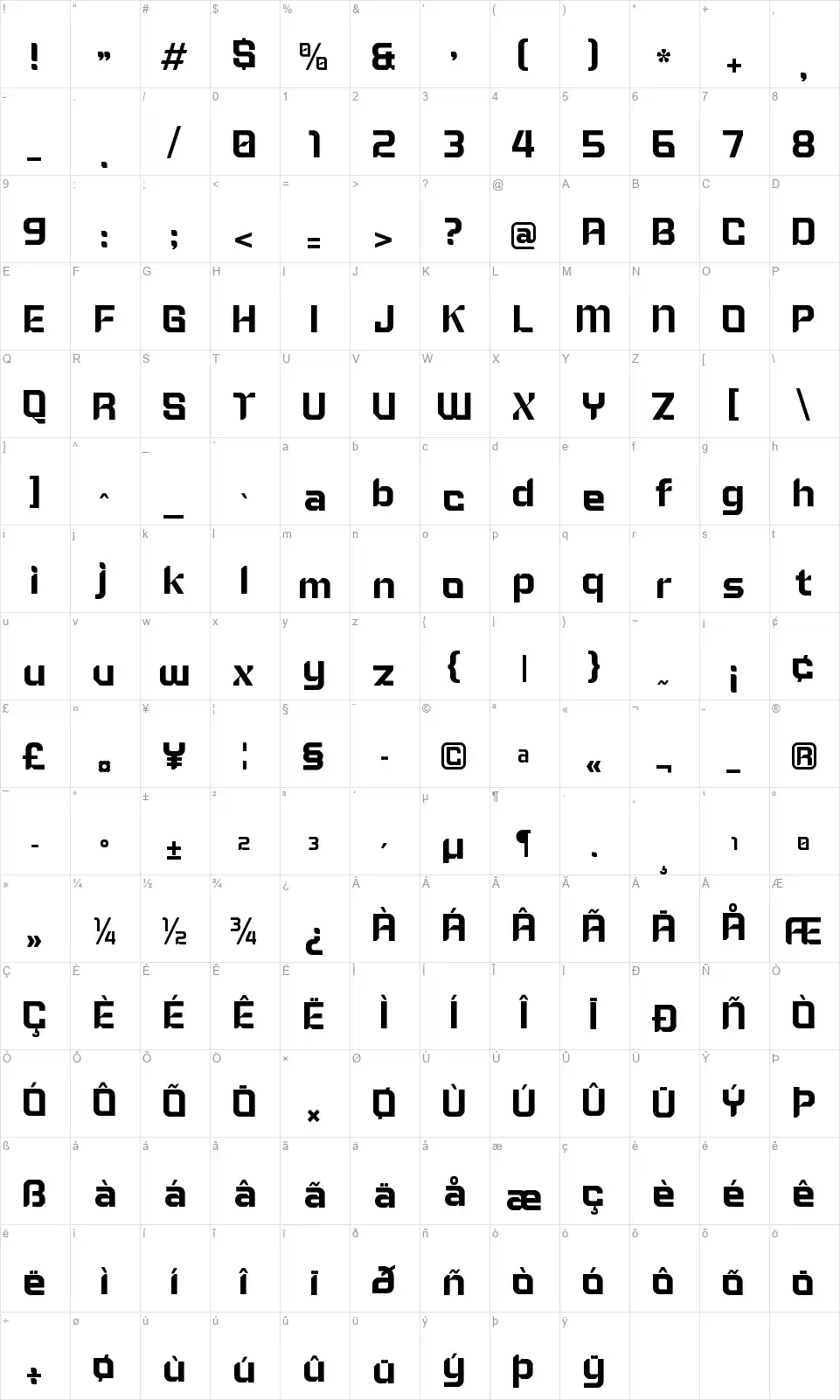 Metaor Aftershiftfont character map