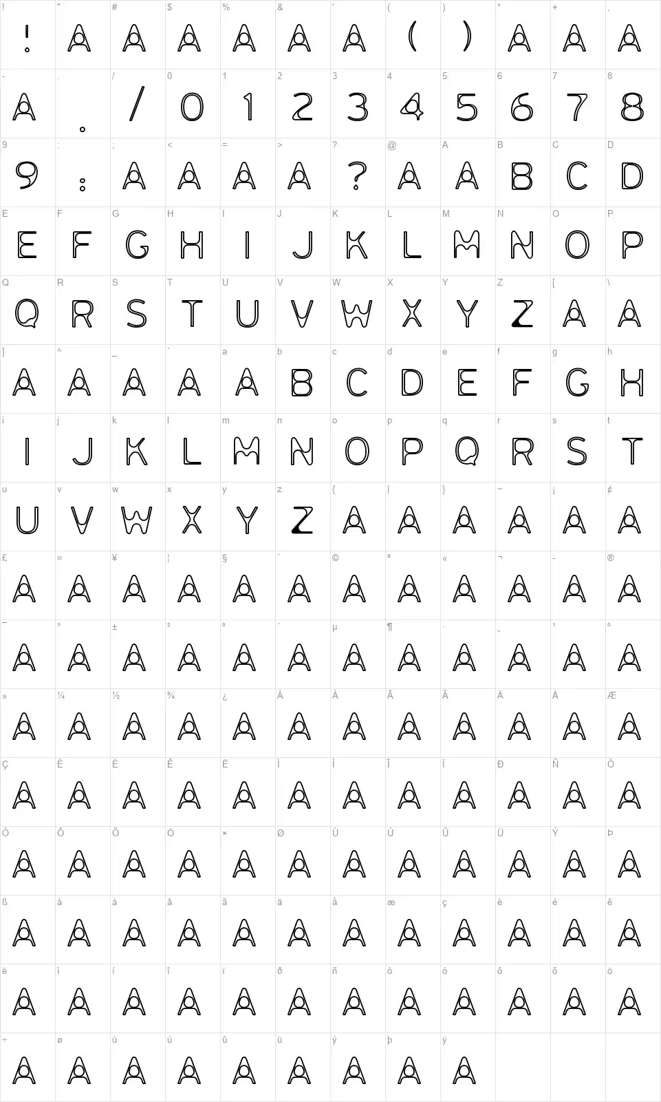 Miafont character map