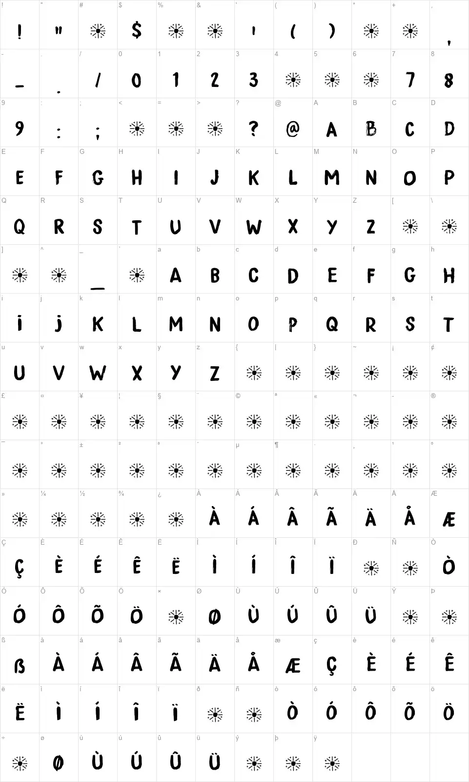 Midnight Sunfont character map