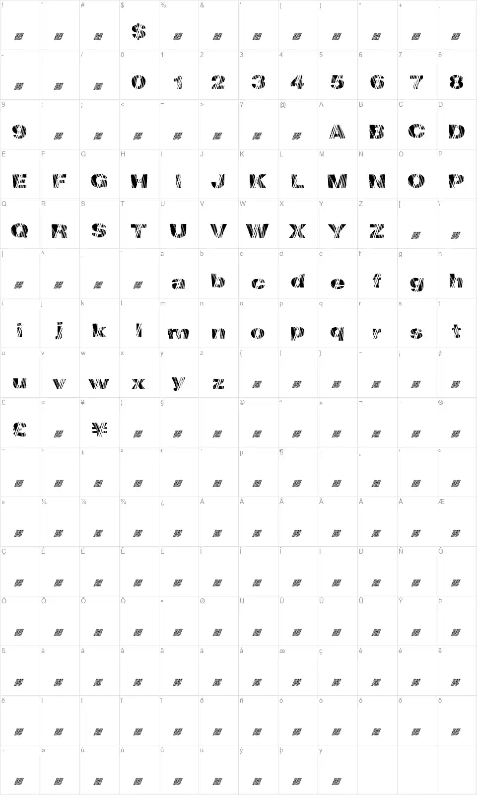 Mind Stormfont character map