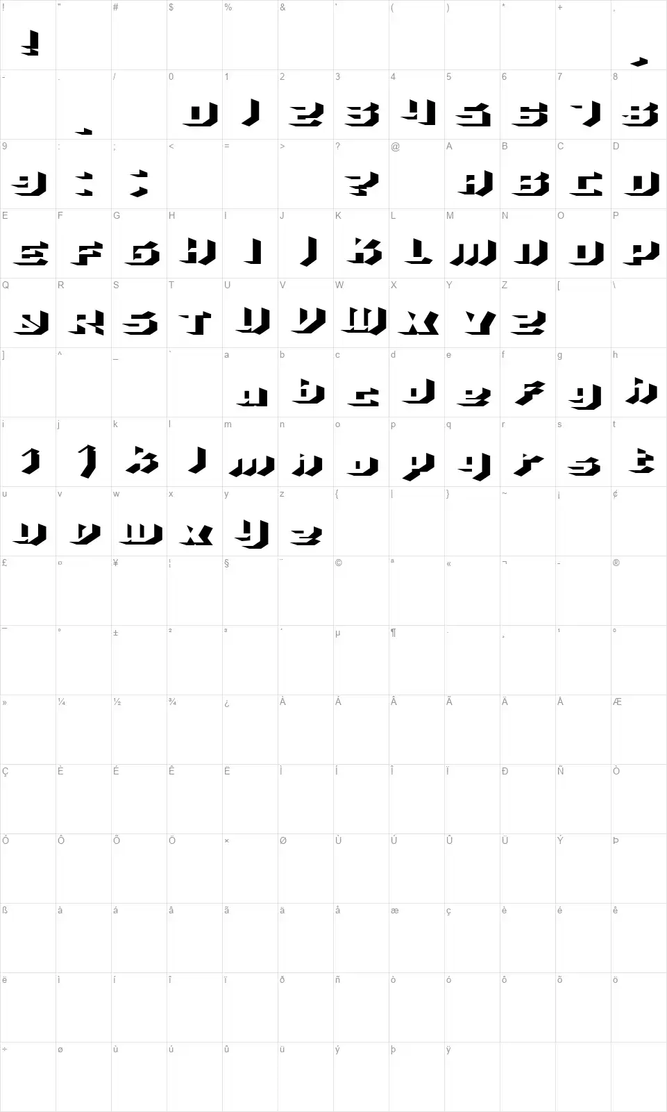 Misterfont character map