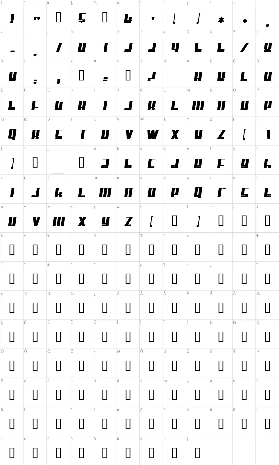 MisterFirley-Regularfont character map
