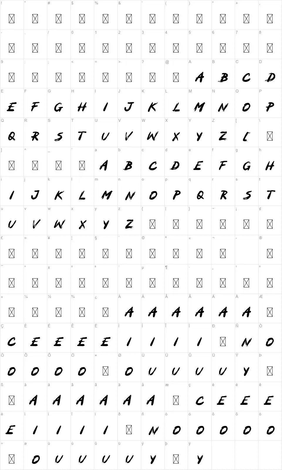 Mockerfont character map